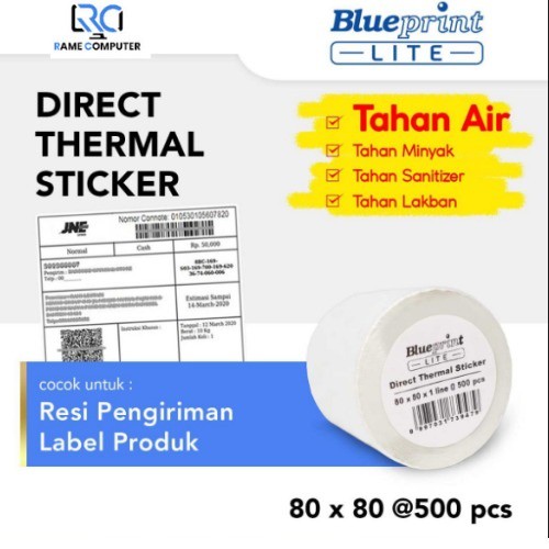 

Direct Thermal Sticker , Stiker Label BLUEPRINT Lite 80 x 80 , 80x80 mm 500Pcs - 1 Roll cocok untuk resi