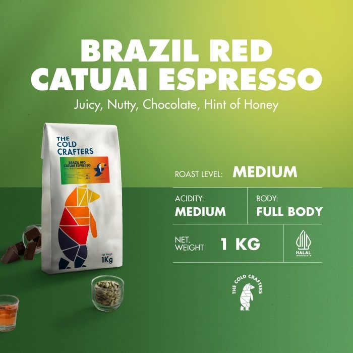 

READY STOCK!!! Brazil Red Catuai Espresso Arabica Coffee Biji Kopi Bubuk Arabika 1KG - Giling Medium