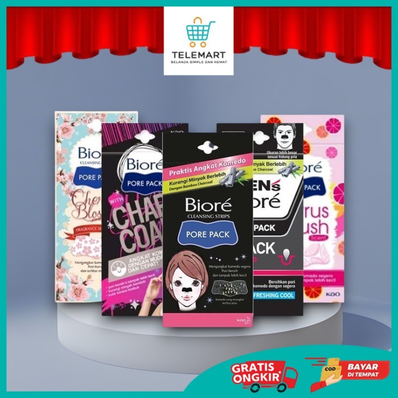 BIORE PORE PACK CLEANSING STRIPS PLESTER AMPUH PENGANGKAT KOMEDO PADA HIDUNG TELEMART