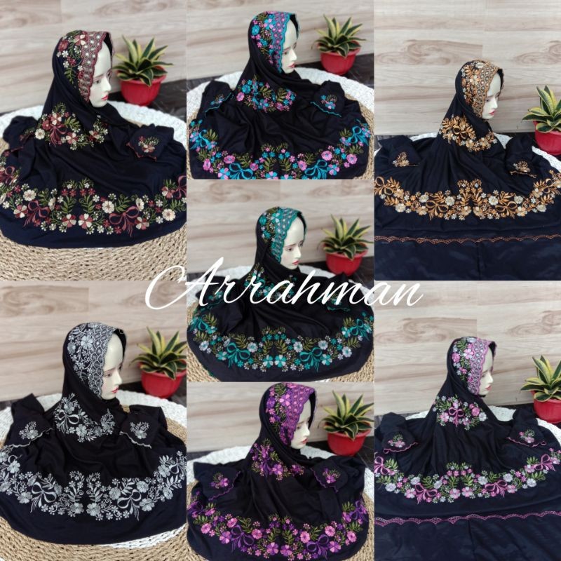 DE43W MUKENA TERUSAN DEWASA HITAM BORDIR CANTIK