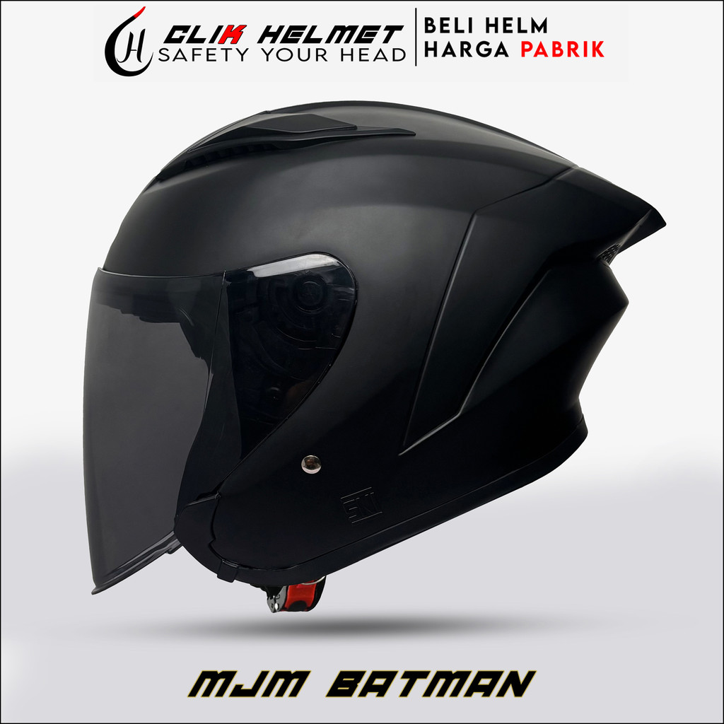 Helm Half Face MJM BATMAN Hitam Doff Kaca Hitam SNI