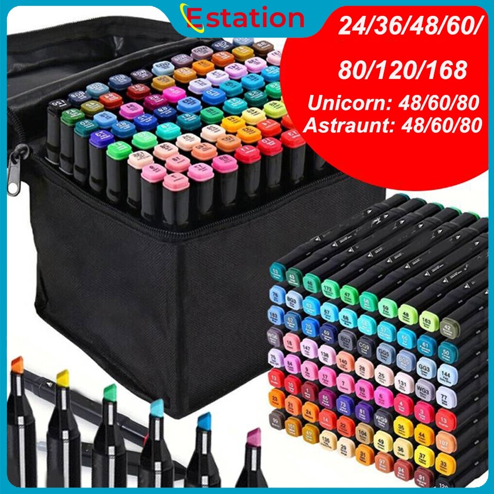 

ORIGINAL Estation - Spidol Warna Warni 1 Set Sketch Marker 2 Tip Touch Marker 48/60/80/120/168 Warna xx-3