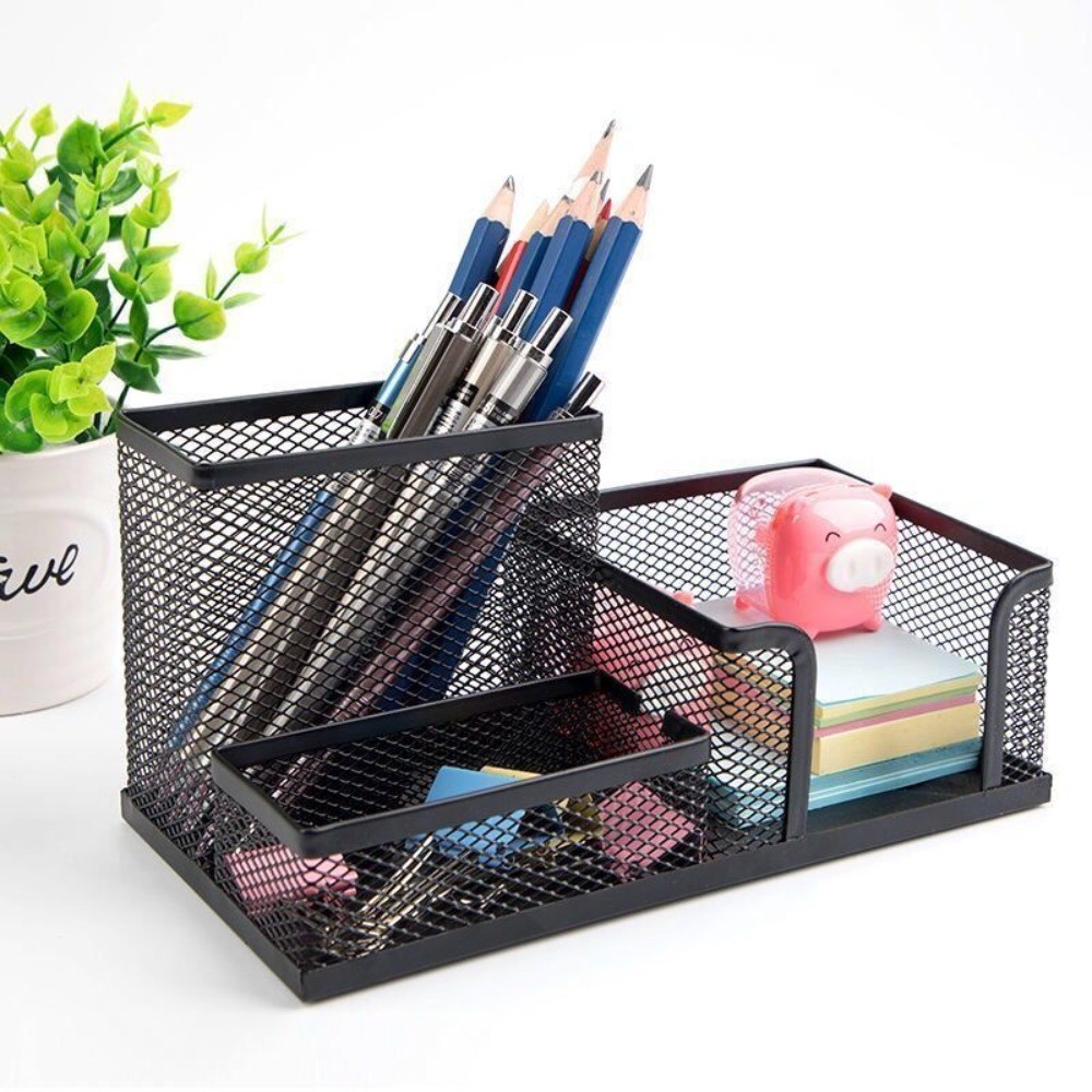 

3/4 Grid Storage Box Metal Black Mesh Desk top Table Organiser Stationary Card Tidy Metal Pen Holder Pencil File Storage Rack