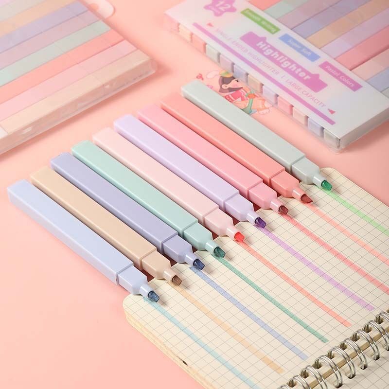 

6/12Pcs Pastel Color Highlighter Pen Double tip Marker Pens Fluorescent Pen Drawing Highlighters Cute Stationery School Supplies