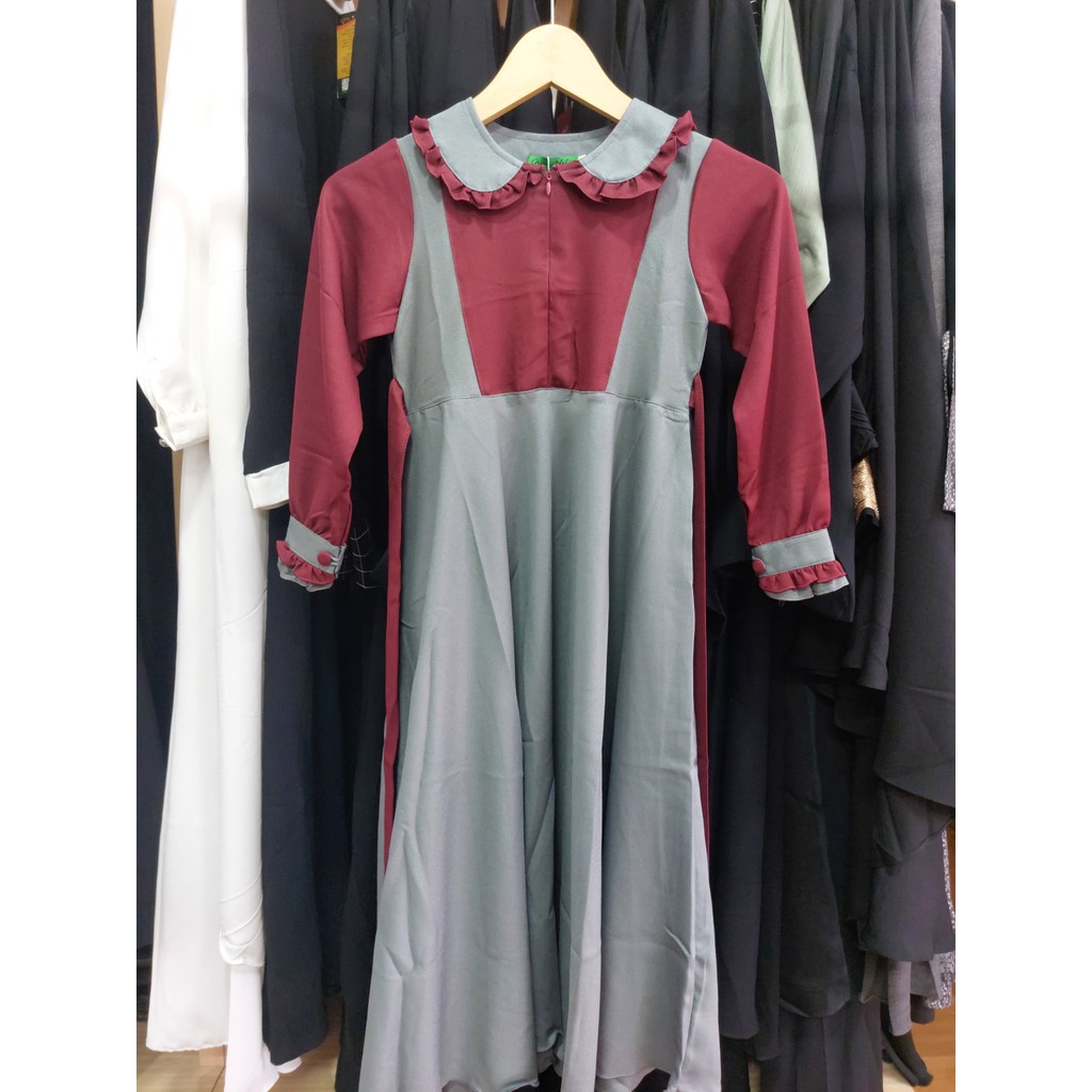 set gamis anak teratai maroon grey griya adzkia