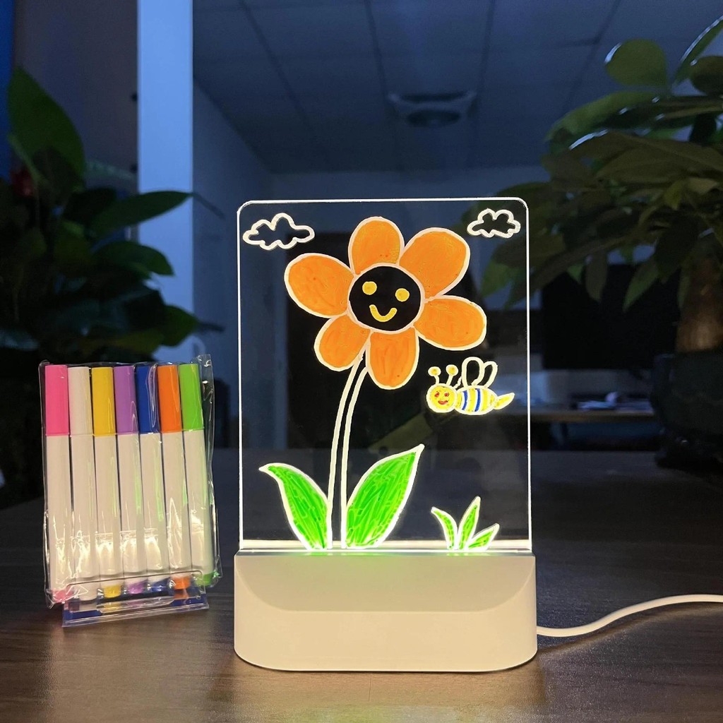 

LED Erasable message board, Drawing Board，Color Night Light / Warm Night Light panel, with 7 pens, for children's birthday gifts