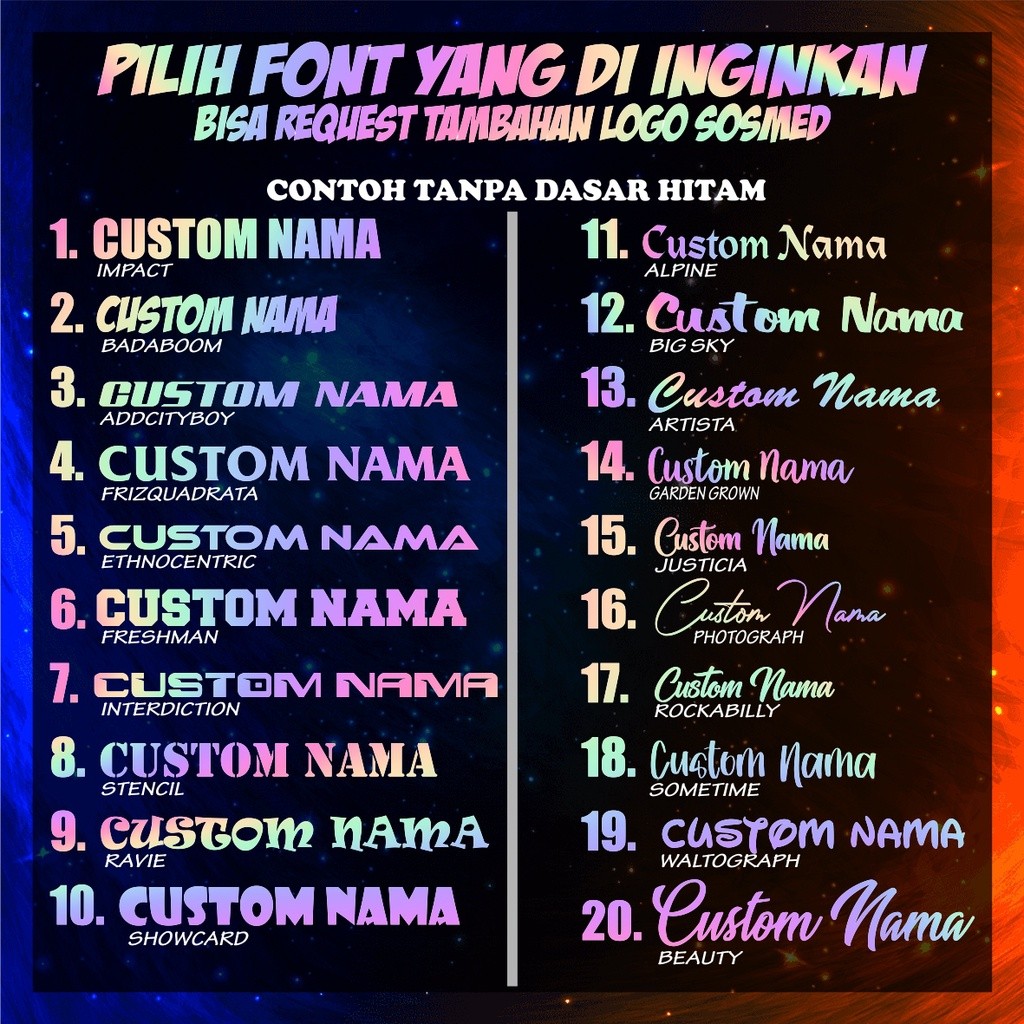 

stiker nama hologram custom, nama jepang, logo YT,IG,Tt, Dll