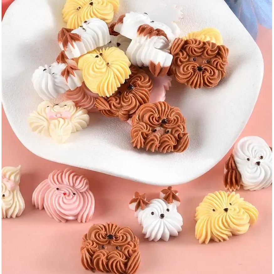 

50/100pcs Resin Kawaii Cartoon Dog Cream Cookies Chocolate Flatback Stone Figurine Scrapbook DIY Decor Home Accessories Crafts