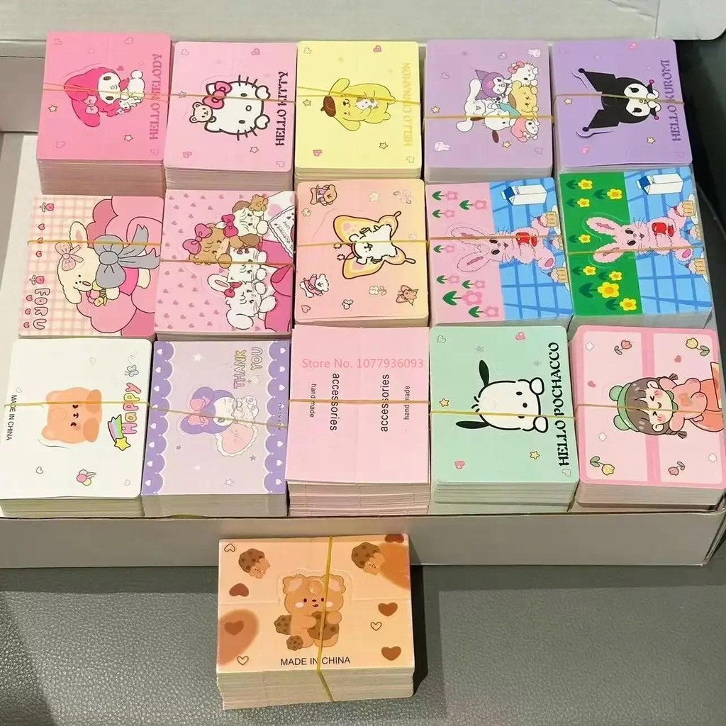 

Hot Cartoon Sanrio Card Paper Packaging Material Folding Card Cookie Hair Rope Card Paper Packaging Office Stationery Wholesale