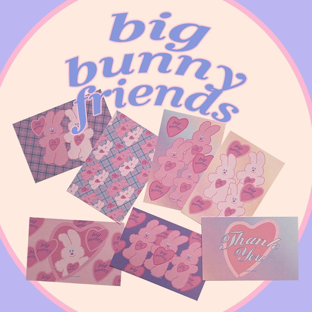 

Korean Ins Pink Love Rabbit Cute Decorative Card 7 Sheets Writable Postcard Thank You Card Room Diy Wall Sticker Greeting Cards