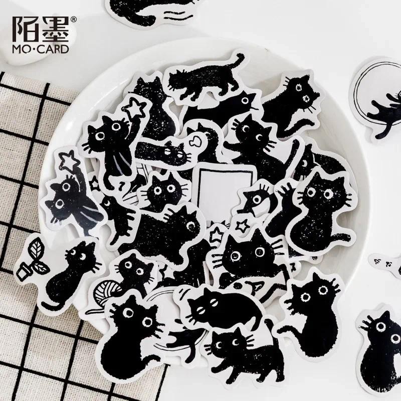 

45Pcs/Box Black Cat Theme Stickers Decoration Kawaii Cute Cats Stickers Self-adhesive Scrapbooking Stickers For Laptop Planners