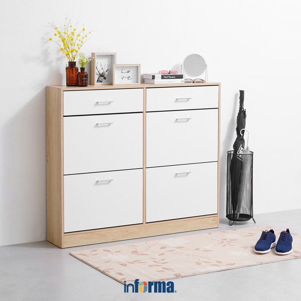 Informa Thomas Kabinet Sepatu 4 Tingkat Dengan 2 Laci - Putih Organizer Sandal Dan Sepatu Rak Lemari