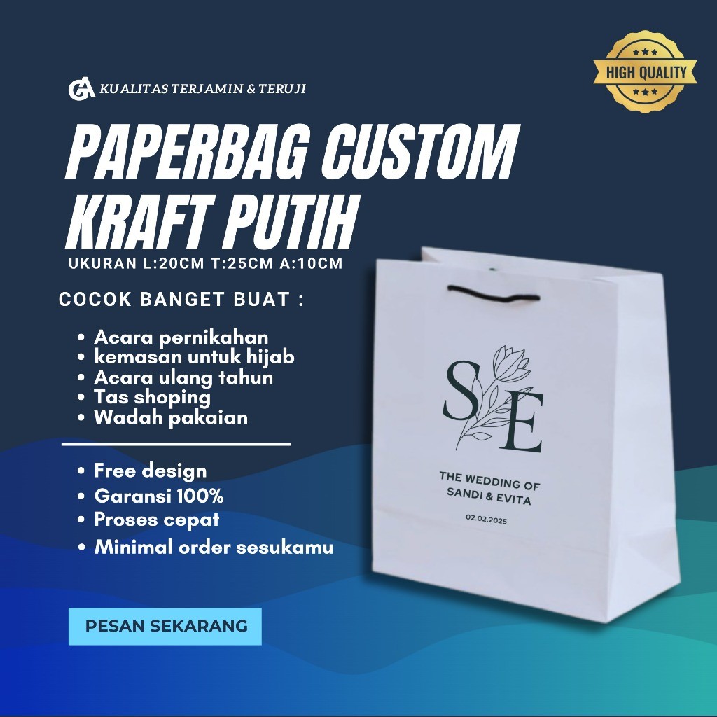 

PAPER BAG PUTIH CUSTOM SABLON 20X25X10 / PAPERBAG PUTIH SABLON / TAS KERTAS SOUVENIR