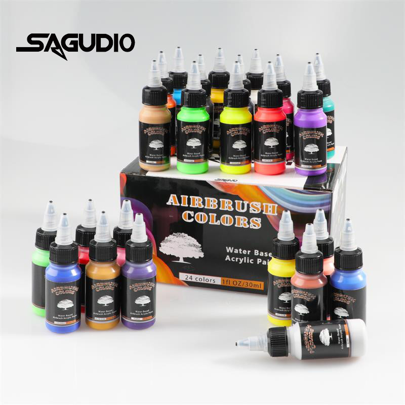 

Airbrush Acrylic Paint 24x30ML/Bottle Sets for Wall & Car Model Coloring DIY Shoes Fluorescent Inks and Nails Art Pigments