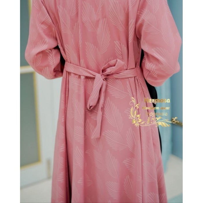 NEW -GAMIS EMBOS WOLFIS MOTIF DAUN DUSTY PINK/GAMIS BATIK DUSTY PINK - S