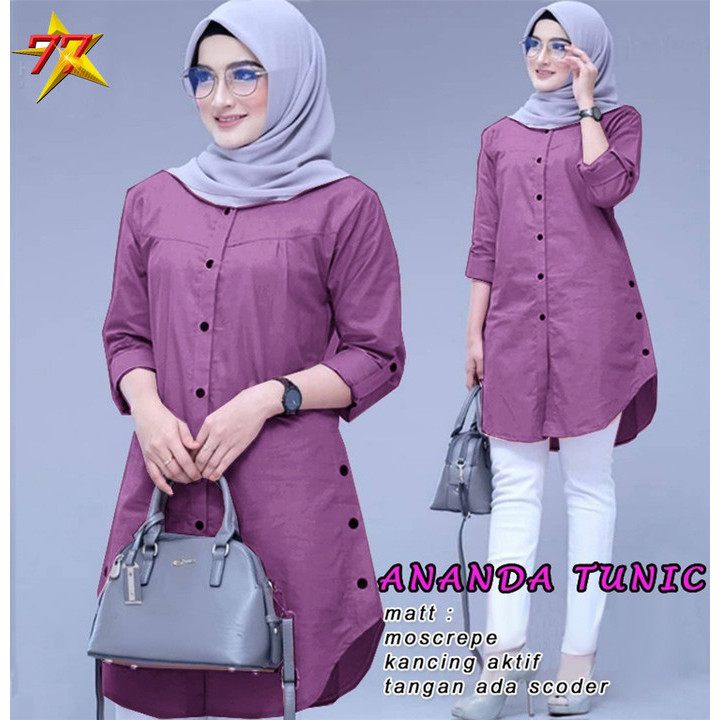 NEW -ANANDA TUNIK Baju Atasan Wanita Muslim, Busana Fashion Muslimah - Navy, L