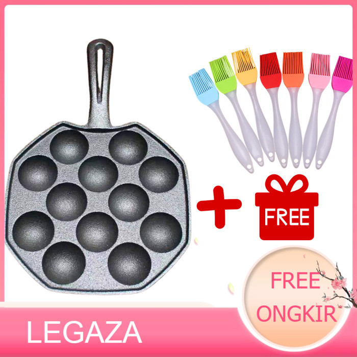 Cetakan Pan Takoyaki Pan Cast Iron, Takoyaki pan 12 lubang Anti lengke - 1 panci - LEGAZA