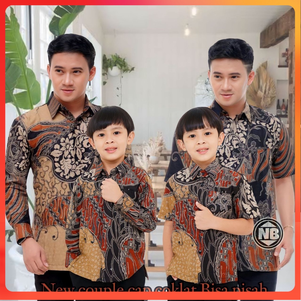 [COD]BATIK COUPLE KELUARGA AYAH DAN ANAK LAKI LAKI-BATIK COUPLE ATASAN MOTIF CAP COKLAT.BIG SIZE BAT