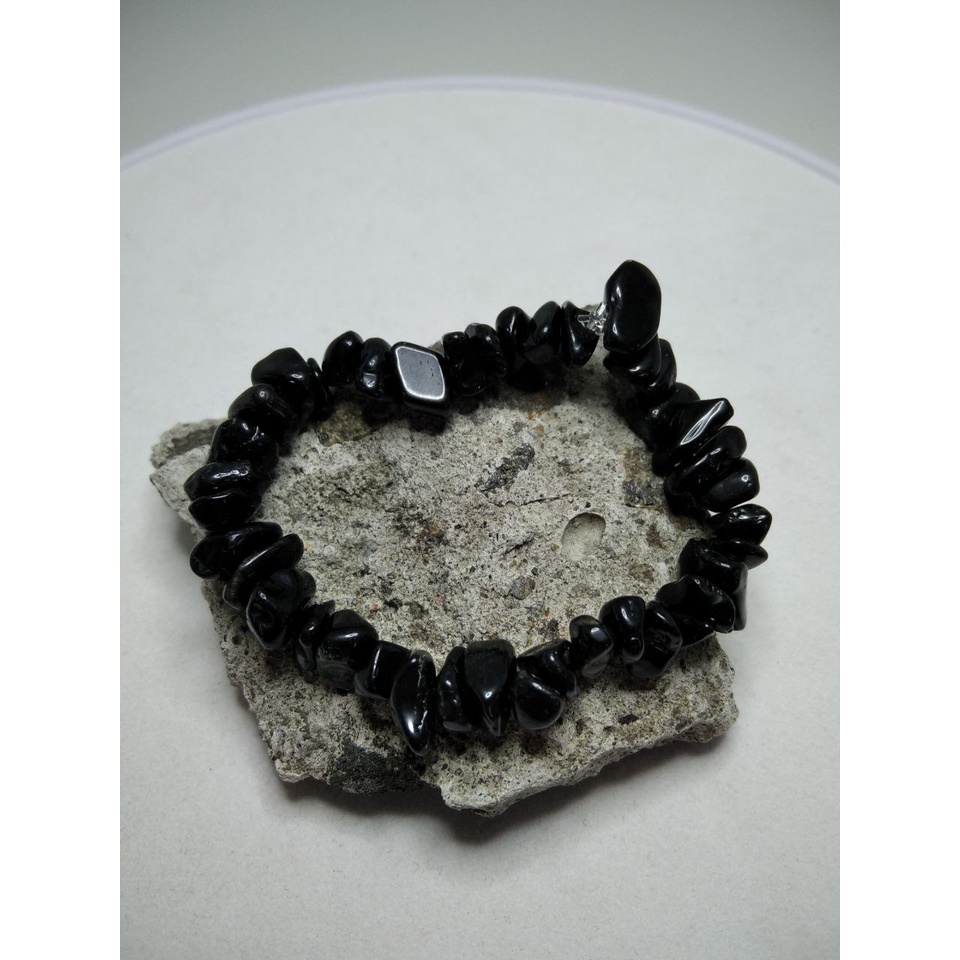 Wearmoura Gelang Batu Pecah/Gelang Black Tourmaline/White Tourmaline/Gelang Manik-Manik/Gelang Batu Kristal/Gelang Batu Kerikil