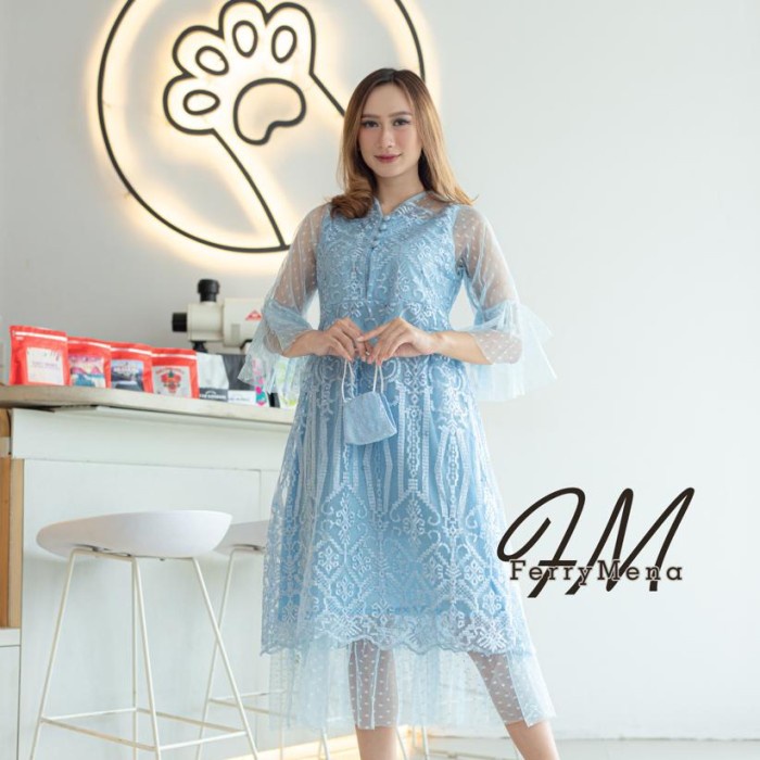 new,dress Korean kebaya/dress pesta/dress terbaru/baju pesta - baby blue, M