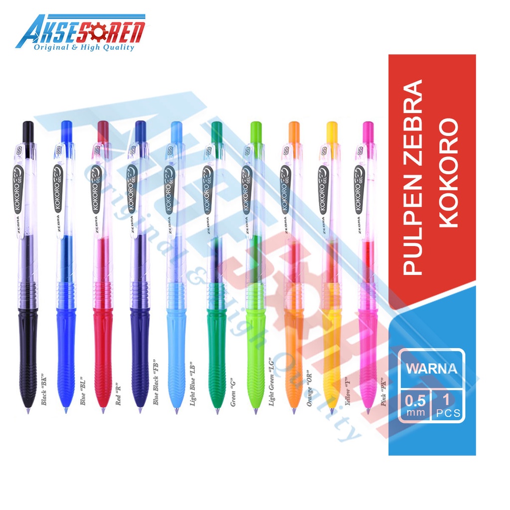 

Aksesoren Pulpen Gel Kokoro Zebra [1 Pcs] / Color Gel Pen Ballpoint Pena Ball Bolpen Polpen Bulpen Tinta Hitam Biu Merah / Alat Tulis Sekolah