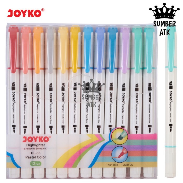 

[New] Highlighter Penanda Joyko HL-54 , HL-55 6 dan 12 warna Pastel - 12 WARNA