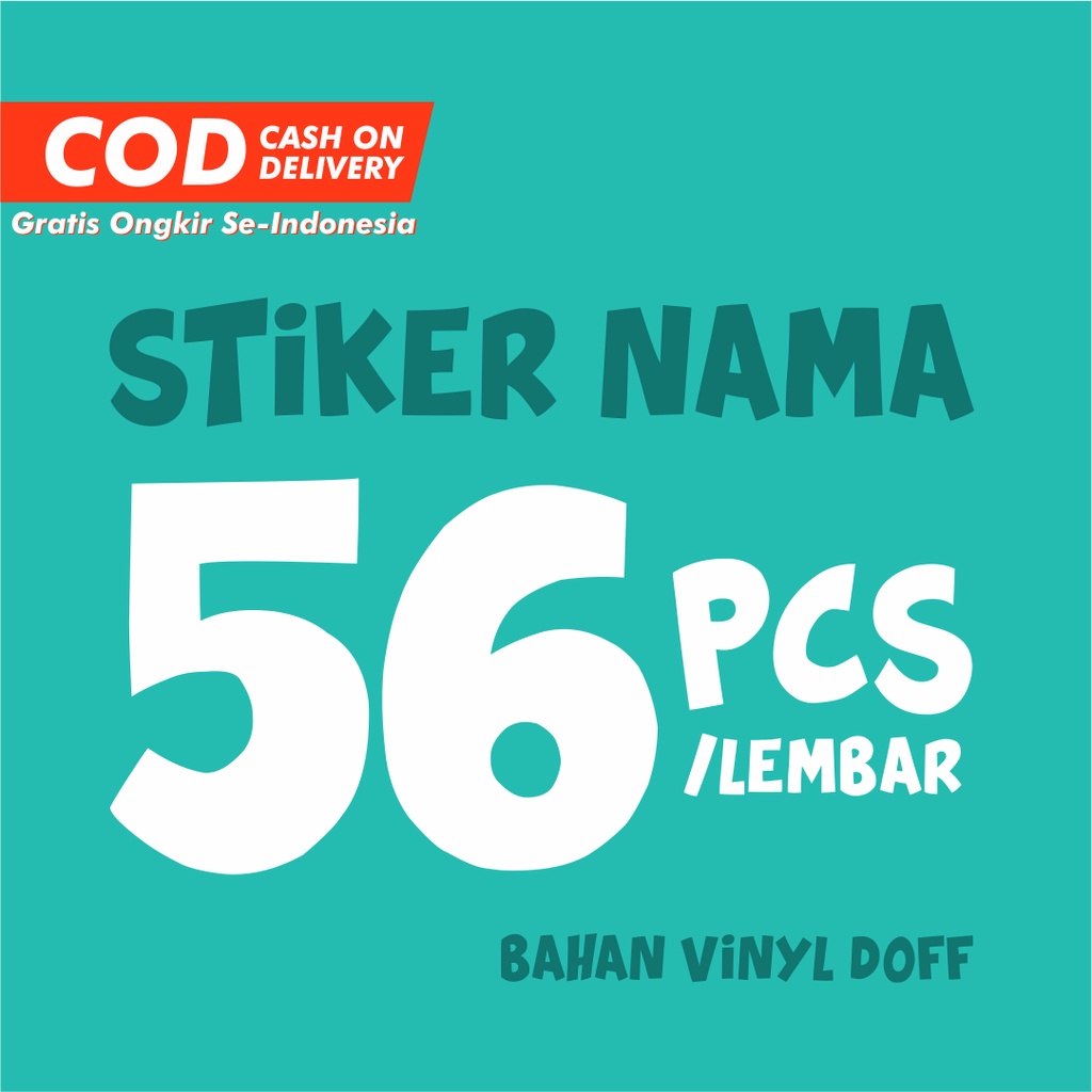 

Stiker Nama Sticker Label Nama Waterproof Isi 56 pcs/set bisa gambar sendiri custom VINYL