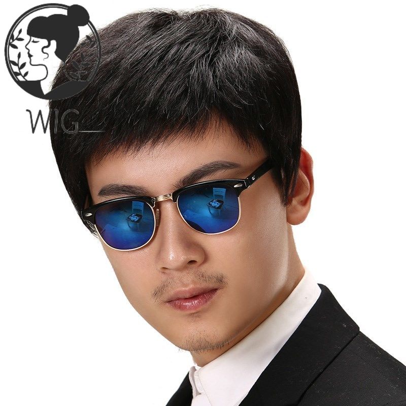 Wig pria sejati rambut pria sutra pria wig tampan realistis ayah wig set setengah baya dan tua pria 