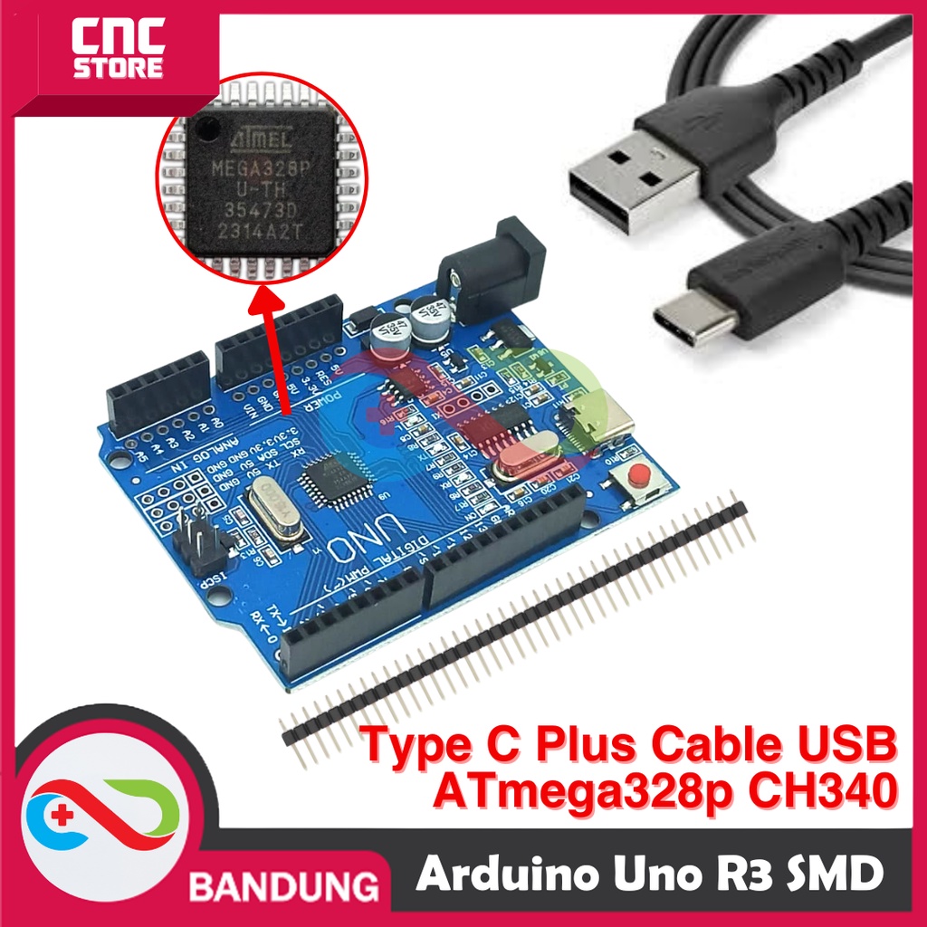 

ARDUINO UNO R3 SMD DRIVER CH340 ATMEGA328P PLUS KABEL DATA TYPE-C