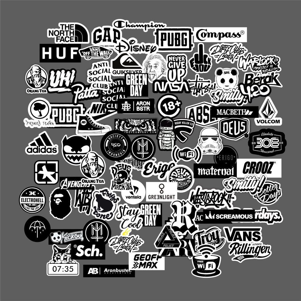 Stiker Sticker PACK 50 PCS Distro Brand Case Phone Logo  BLACK Band Aesthetic Grosir Murah Pop Art C