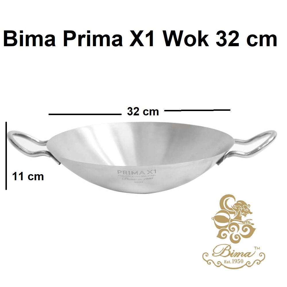 Bima Prima X1 Wajan 32 cm Stainless / Kuali / Penggorengan / Asian Wok