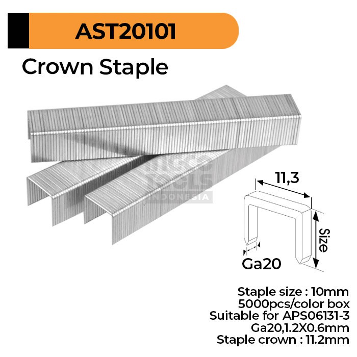 

Crown Staples (U 10 mm) INGCO AST20101 - Refill Isi Ulang Steples Brad Nailer APS06131-3 U10