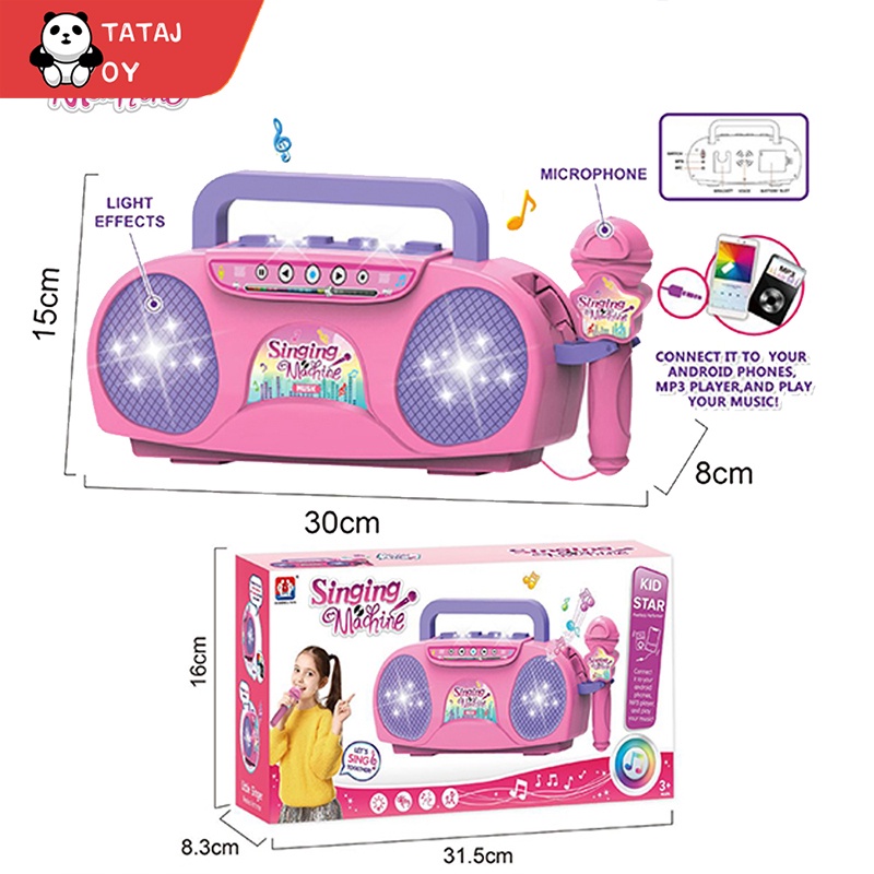 Tatajoy Mainan Anak Mic Karaoke Singing Machine Little Singer Karakter Singing Machine Microphone MIc Little Singer Motif Kitty Karaoke Lampu