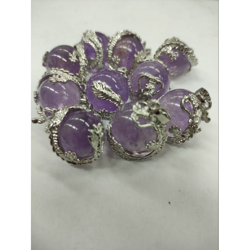 Liontin Bulat Lilitan Naga Batu Kecubung Ungu ,