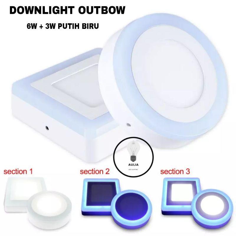 Lampu LED Downlight 9w Outbow Putih Biru 6w + 3w 6 3 Watt Kotak Bulat Kuning Dak cor plafon Hias 2 w