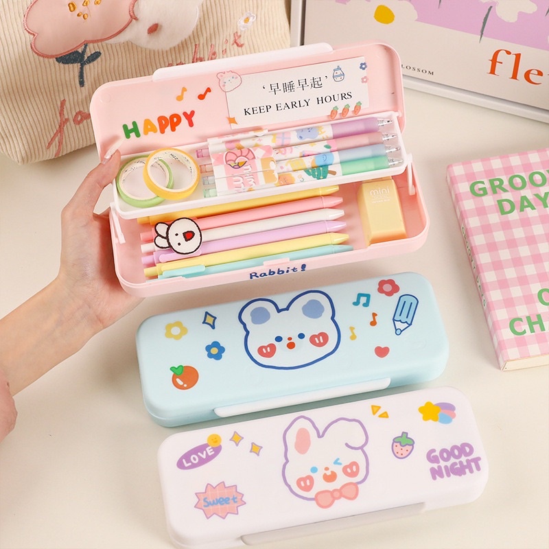 

STESSI Kotak is Pensil Minimalis Korea Tingkat Pencil Case Tepak Lucu Import/ Sticker/ Aesthetic / Cute