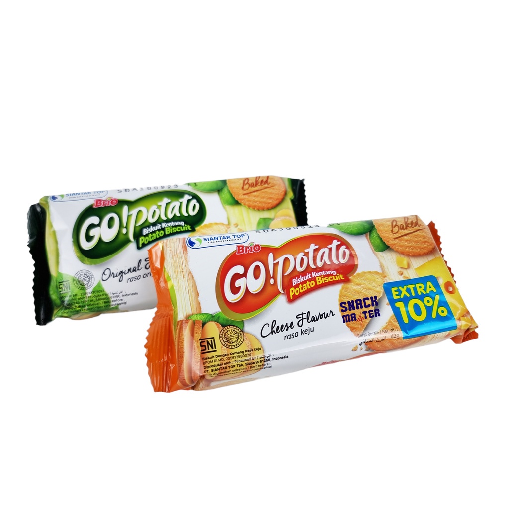 

Brio Go! Potato Biscuit Biskuit Kentang Mini Pack Keju Dan Original - Netto 40 gr.