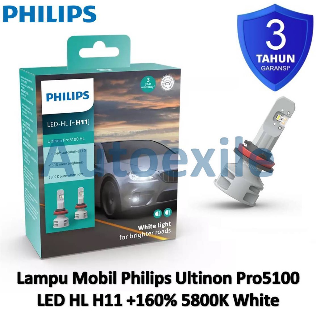 Philips Ultinon Pro5100 LED HL H11 12V 24V White Putih 5800K Original Garansi Lampu Depan Mobil Pengganti Pro5000