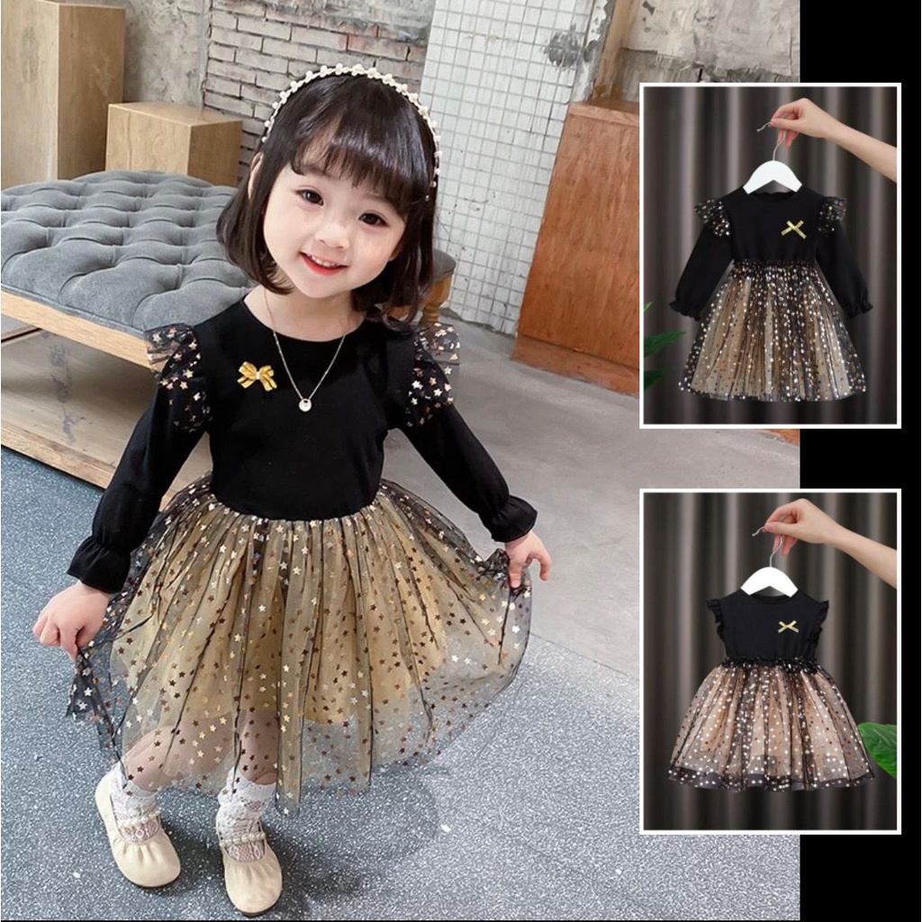 1-7Tahun Dress bintang hitam baju pesta anak cewek cantik