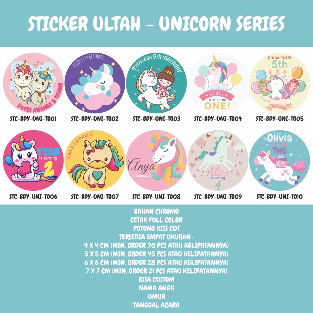 

Stiker Bulat Ulang Tahun Anak - Sticker Label Birthday Unicorn