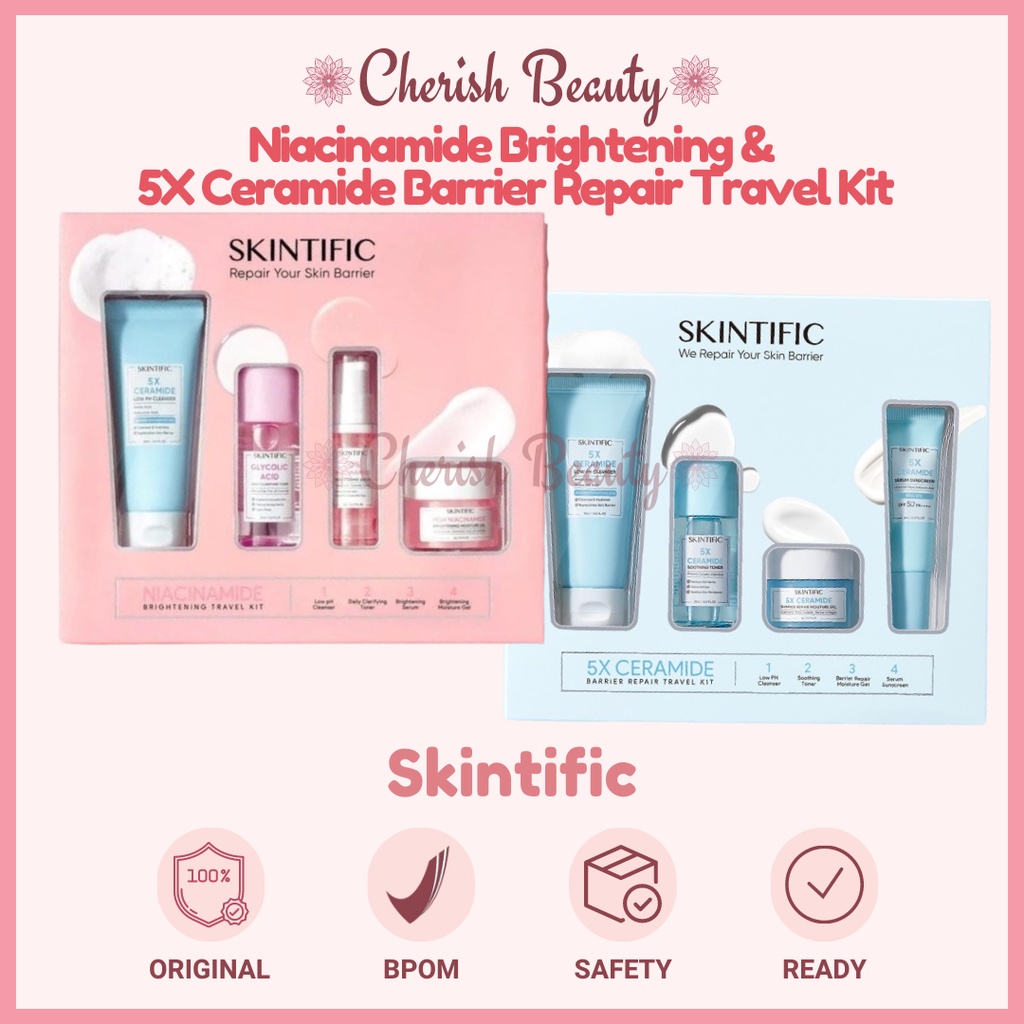 SKINTIFIC 5X Ceramide Travel Kit Skincare Paket Moisturizer + Cleanser + Soothing toner + Serum Suns
