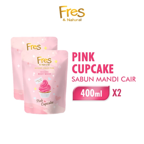 Fres & Natural Sabun Mandi Cair Pink Cupcake Pouch 400 ml x2