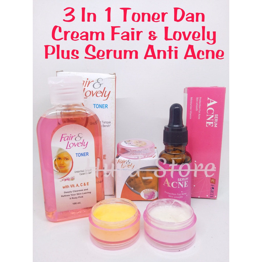 HM Paket 3 in 1 Glow And Lovely Plus Serum Anti Acne - Toner Fair and Lovely -Cream Siang dan Malam 