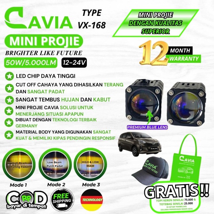 MINI PROJIE MOBIL LAMPU TEMBAK TOYOTA CALYA LED LASER FOGLAMP PREMIUM CAVIA