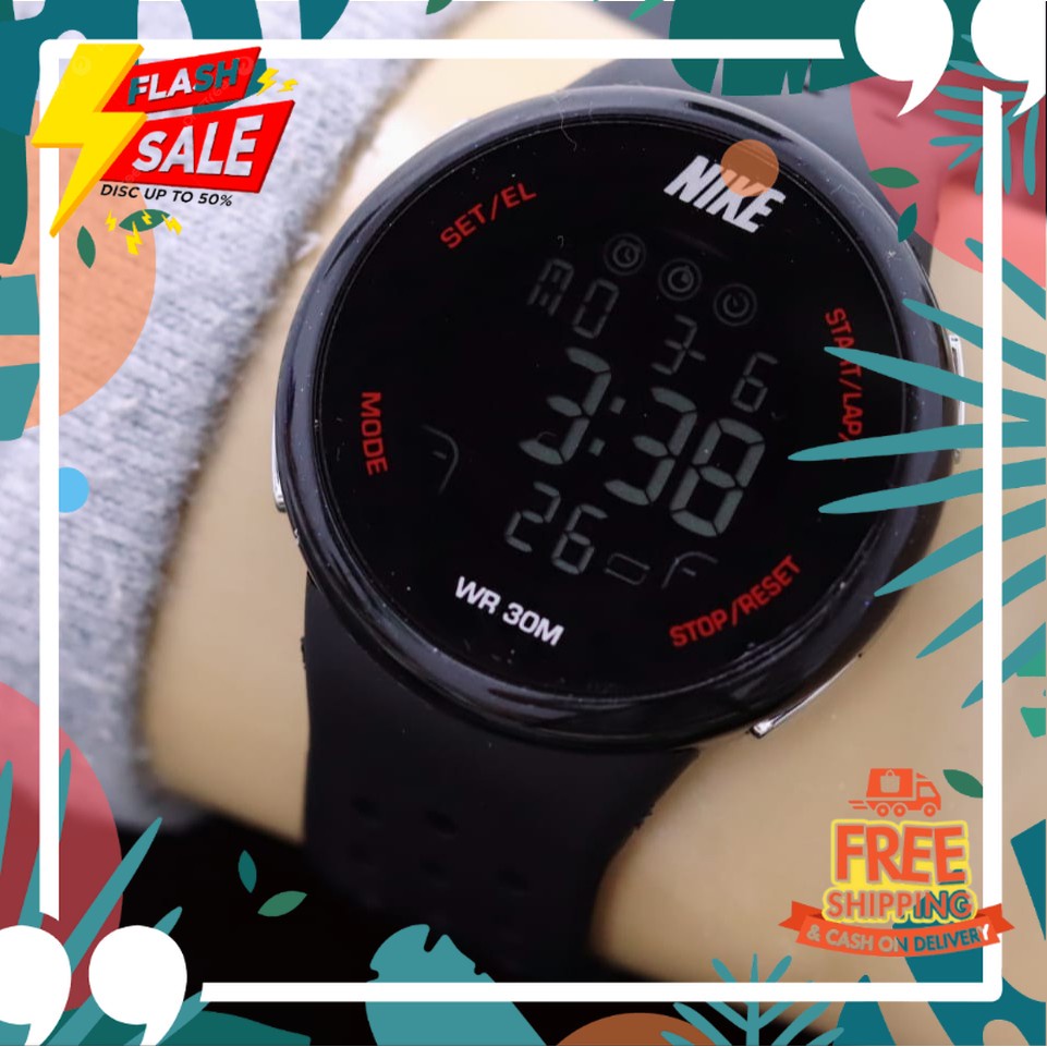 11.11 SALE CLASIC CASUAL // JAM TANGAN PRIA NIKE RUBBER BULAT DIGITAL DIAMETER 4,5 CM (ADA 7 WARNA)