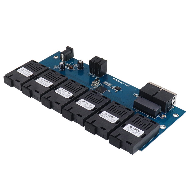 Media Converter 6 Port FO 2 Port LAN 100M Switch Fiber Optic 100 Mbps PCBA