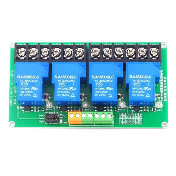 Relay module Arduino 4ch 30A Input Bisa High dan Low Active Trigger