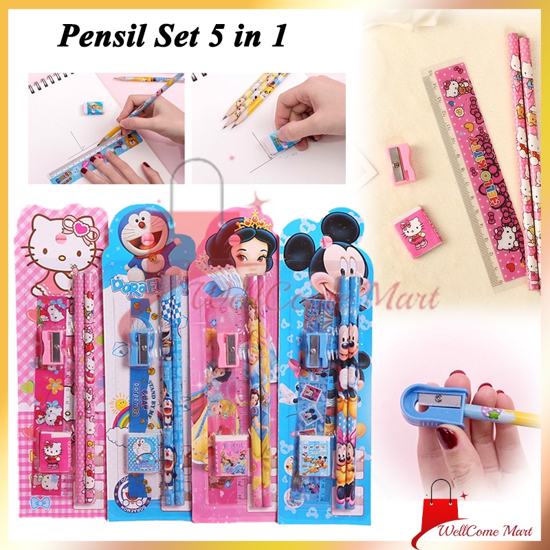 

Pensil Set 5 in 1 / Stationary Set 5 in 1 Karakter / Mini Stationary / Paket Penggaris & Pensil Set