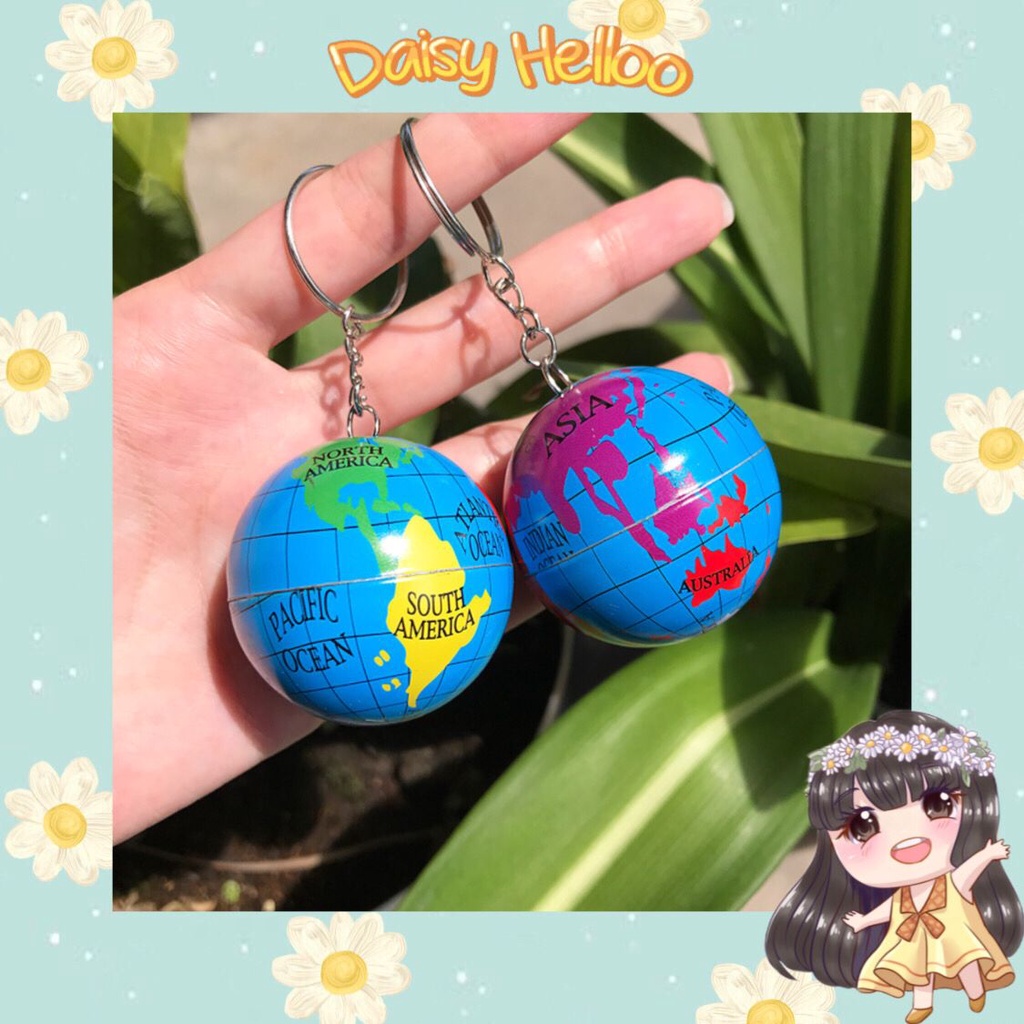 Gantungan Kunci Karakter Globe Bola Peta Dunia Keychain Korea Ganci Unik Aksesoris Wanita dan Anak K