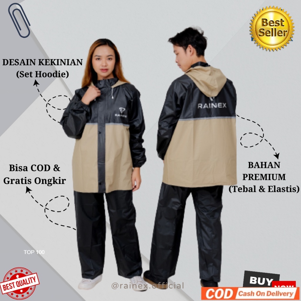 JAS HUJAN SET HOODIE PREMIUM QUALITY BY RAINEX RAINCOAT (Pria & Wanita) Anti Rembes,Desain Branded,P